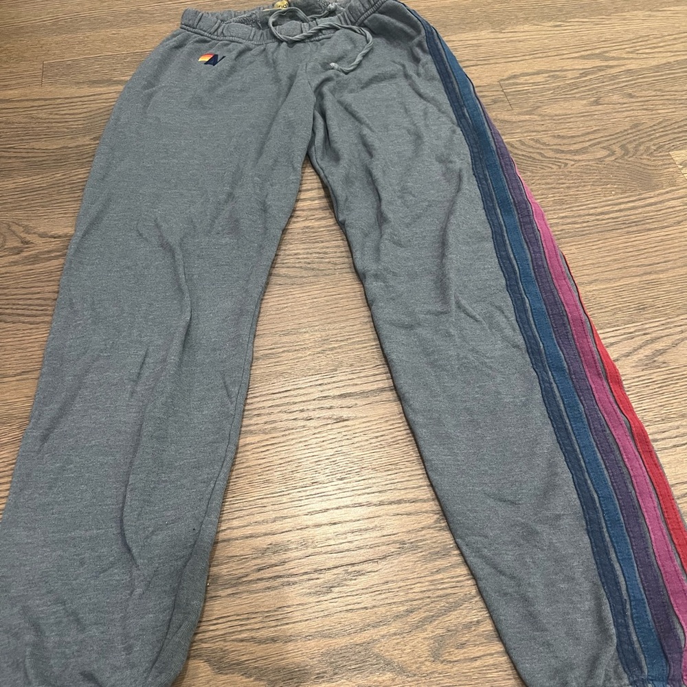 Aviator Nation sweatpants in grey, with stripes down the side, size medium